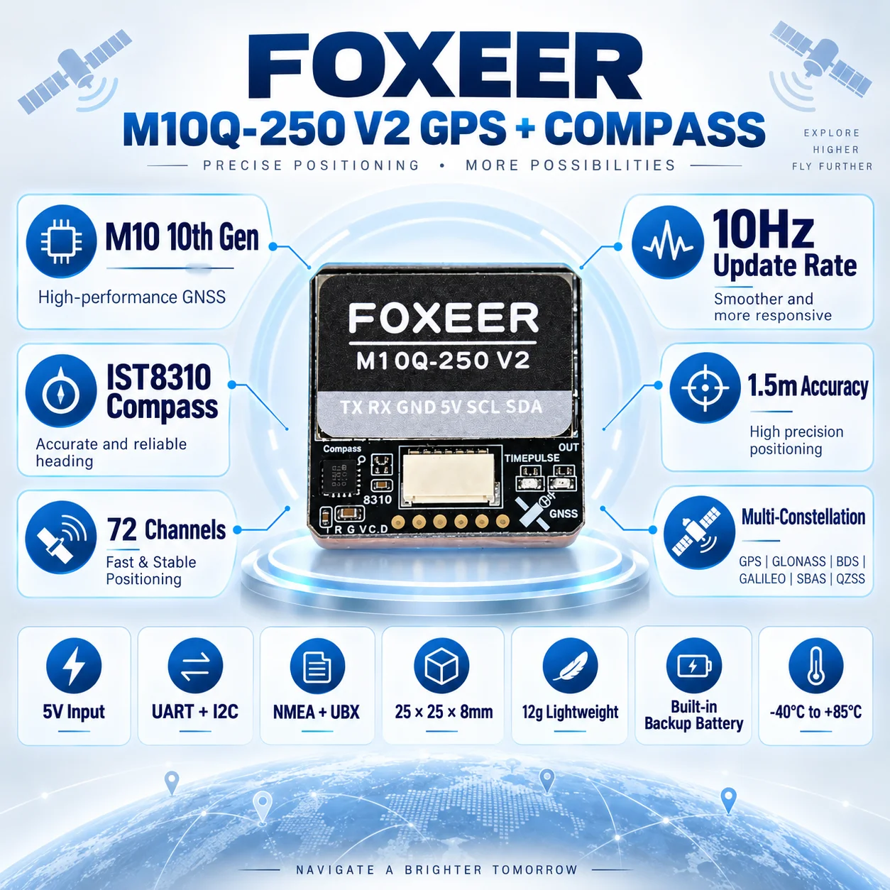 FOXEER M10Q-250 V2 GPS Module  - Drone Compass 评论和价格