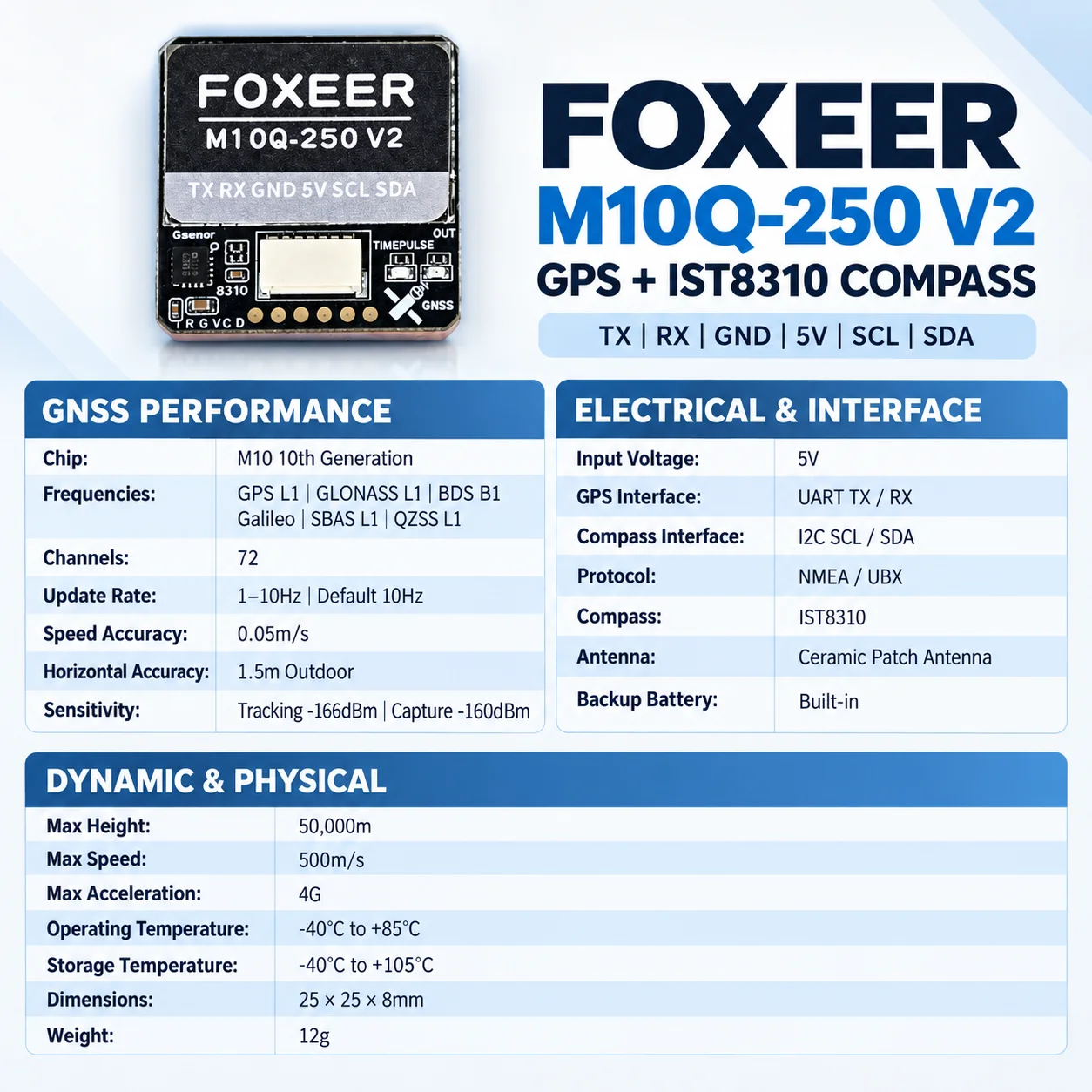 FOXEER M10Q-250 V2 GPS Module  - Drone Compass 评论和价格
